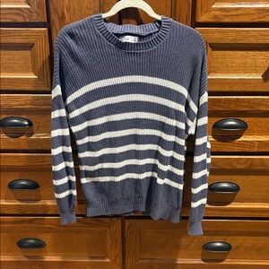 Hollister Navy and White Striped Sweater